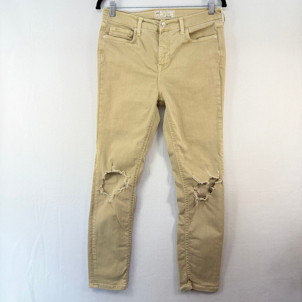 Free People Skinny Jeans Tan Khaki Distressed Knee 29R